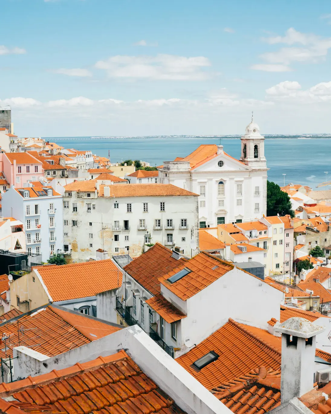 Lisbon rooftops and Tagus River view